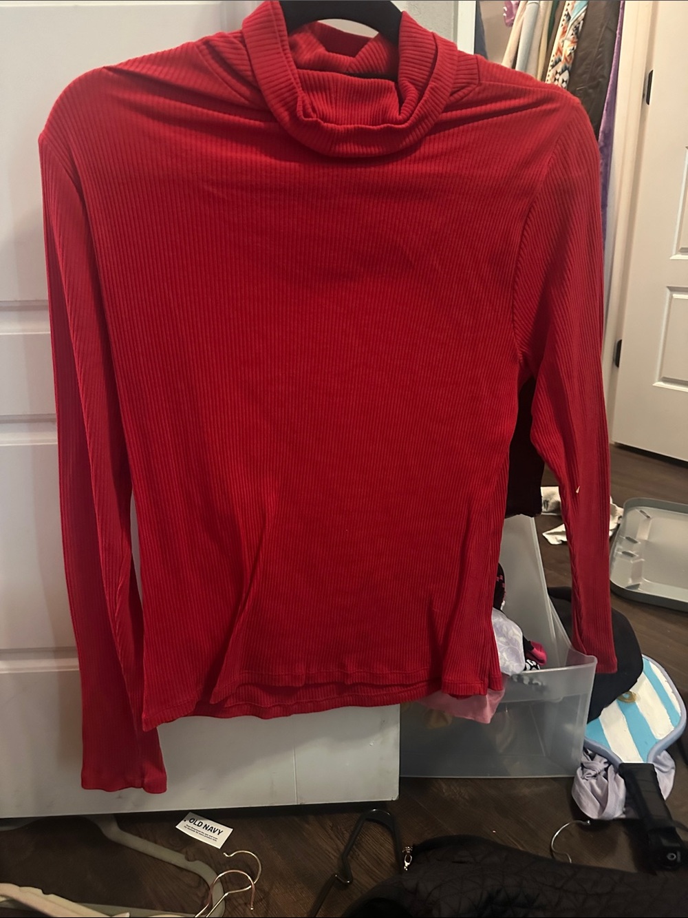 Old Navy Red Ribbed Turtleneck Sweater